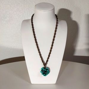 Olipop Brass Turquoise 3D Rose Chain Link Necklace